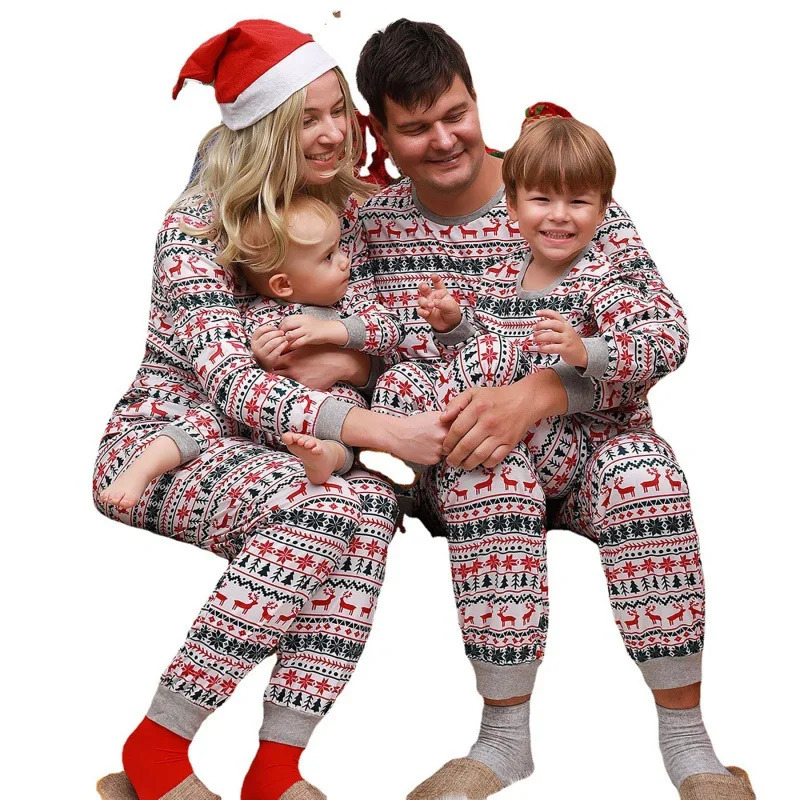2024 Christmas Family Pajamas Set Adult Kid Sleepwear 2PCS Pyjamas Sets Deer Tops Pants Xmas Matching Clothes 241204
