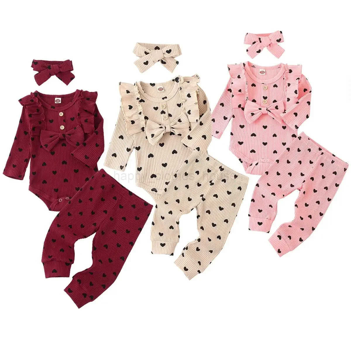 Newborn Baby Girl Clothes Set Ruffle Long Sleeve Bow Romper + Pants + Headband Infant Toddler Baby Girl Clothing OutfitsXJ241205