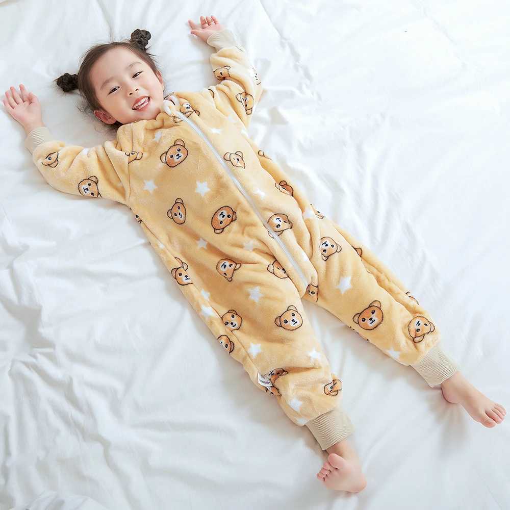 Pajamas Kids Onesie Boys Girls Long Sleeve Flannel Pajamas Children Winter Cartoon Pyjama Baby Sleepwear 1-6 Years Sleeping Bag H241205