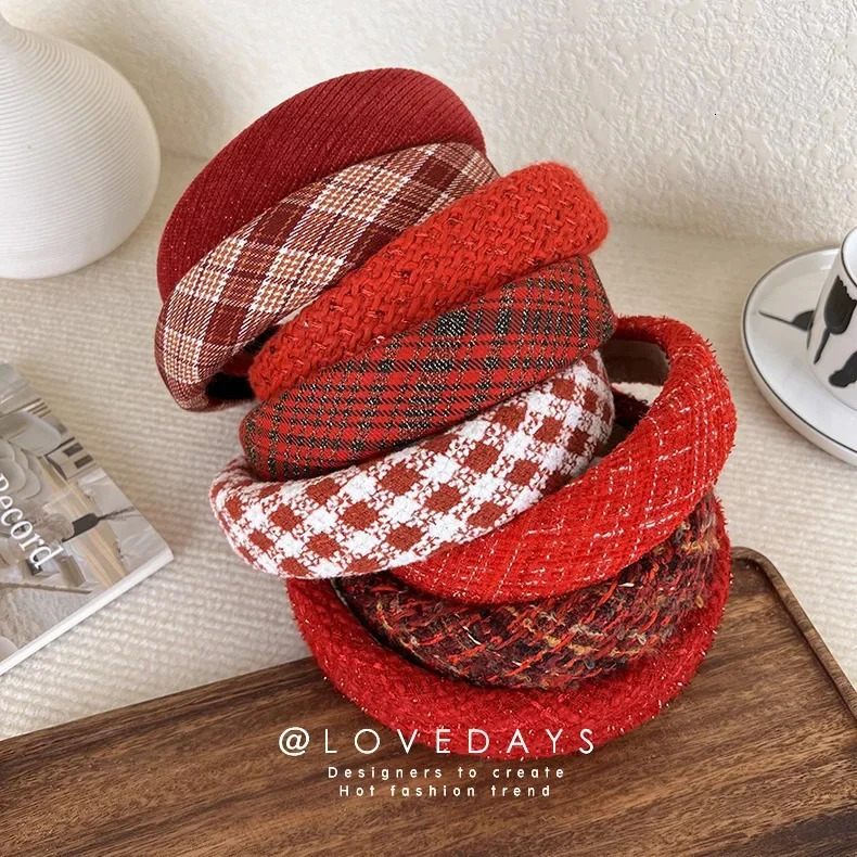 Womens red headband wide headband PU solid headband hair accessories 241205
