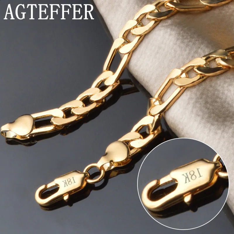 AGTEFFER 8 Inch Silver Color 8MM GoldSilver Full Side Figaro Chain Bracelet For Woman Man Fashion Wedding Jewelry Gift 241122