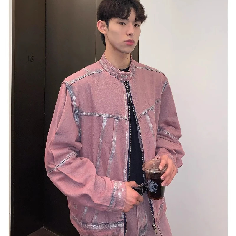 Hip Hop Street denim set mens painted patch work street two-piece set washing retro Harajuku denim set 241130
