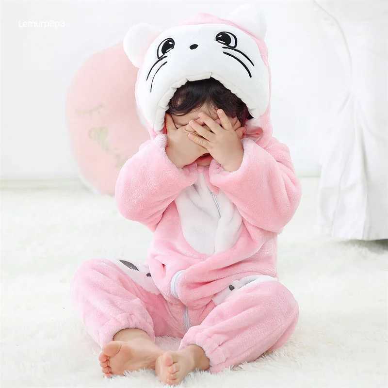 Pajamas Pink Cat Romper Baby Girls Pajama Toddlers Winter Outfit Halloween Animal Suit Onesie Festival Party Bebe Clothes Kigurumis H241205
