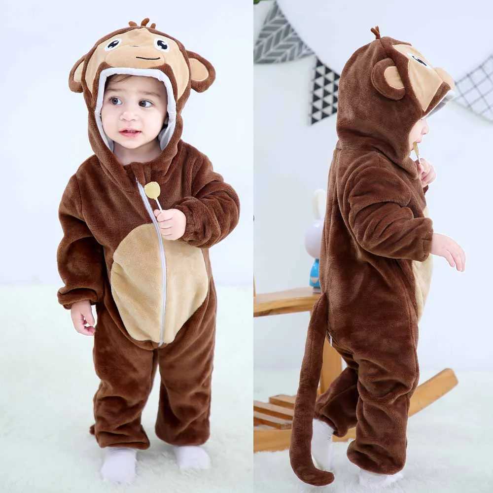 Pajamas Kids 0 to 1 2 3 4 Years Dinosaur Kigurumi Pajamas Winter Baby Girl Clothes Rabbit Cow Bodysuits Toddler Hooded Pijamas H241205