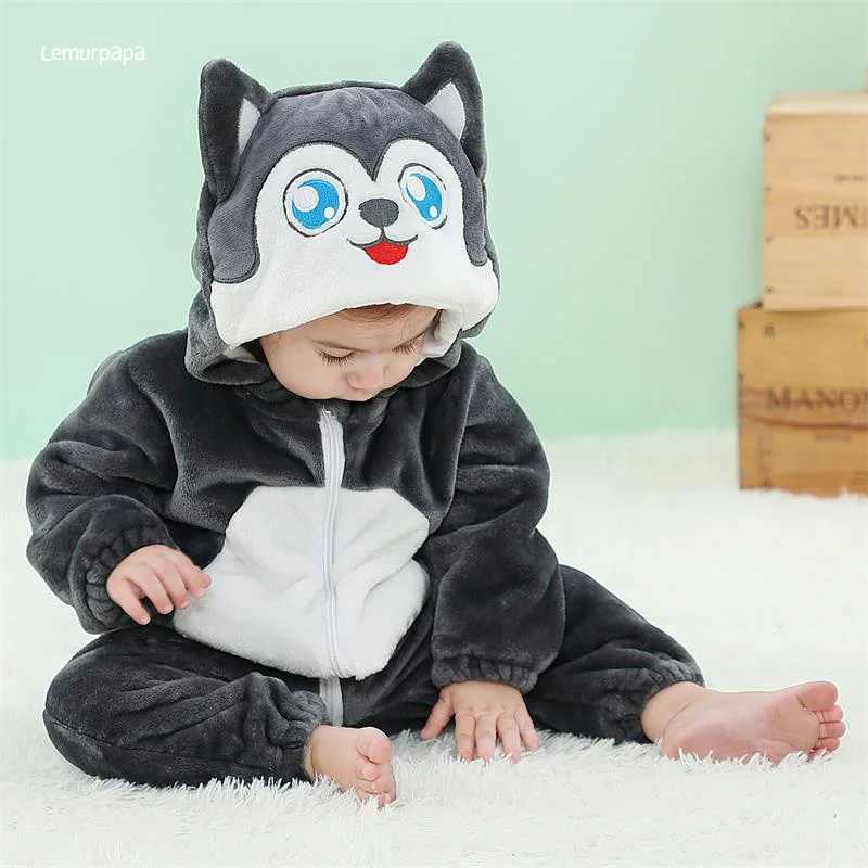 Pajamas Husky Dog Romper Baby Boy Girls Pajama Toddlers Winter Outfit Halloween Animal Suit Onesie Festival Party Bebe Clothes Kigurumis H241205