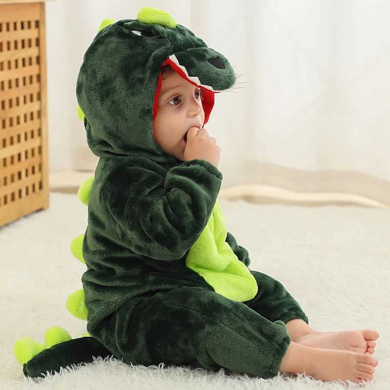 Pajamas Res Dinosaur Kigurumi Rompers for Newborn Kids Winter Baby Clothes Childrens Bodysuit Animal Hooded Jumpsuit Toddler Overalls H241205