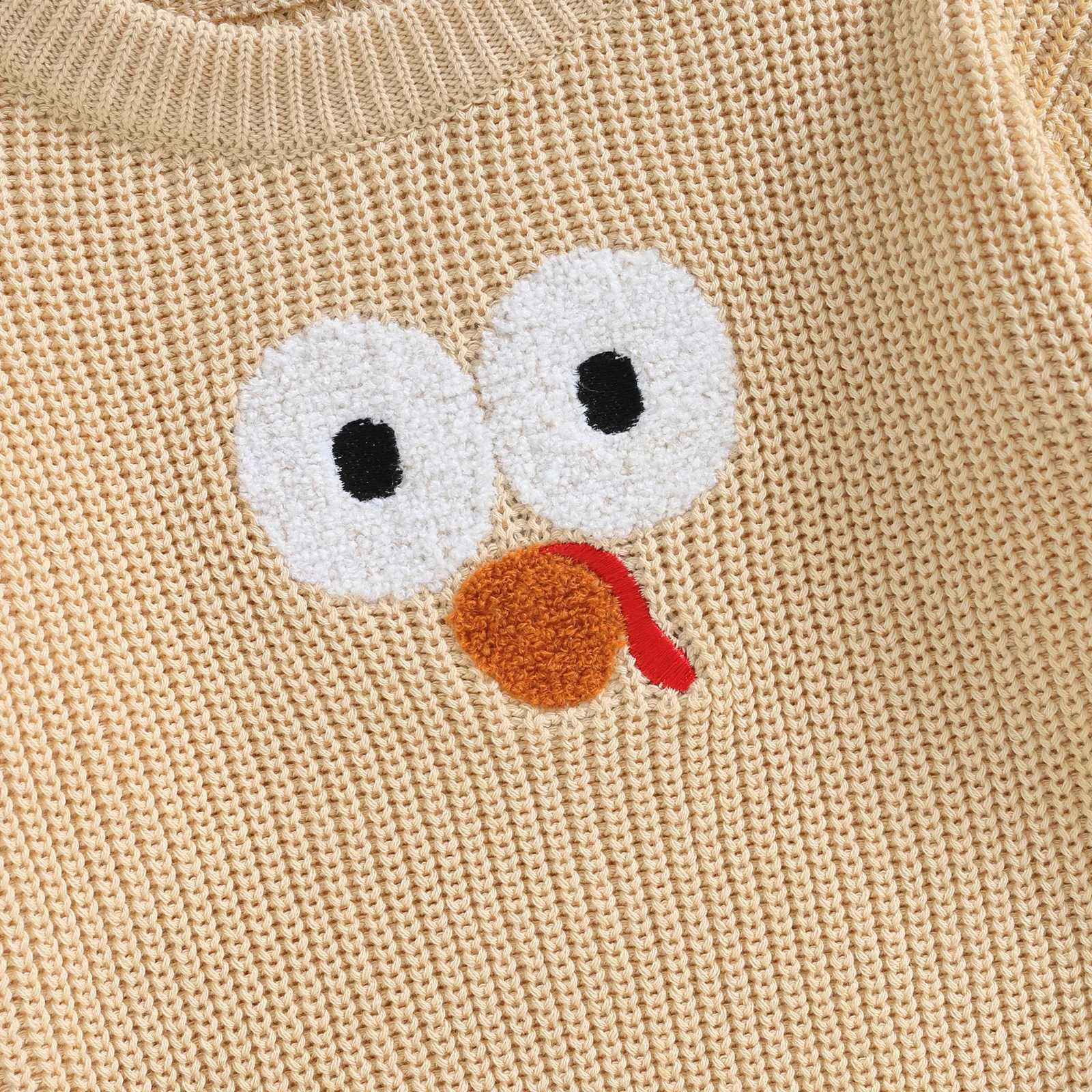 MISOWMNJOY Children Girls Boys Sweaters Childrens Knits Thanksgiving Day Trkiye Crew Neckline Long Sleeve Crochet Childrens Drawing W241205