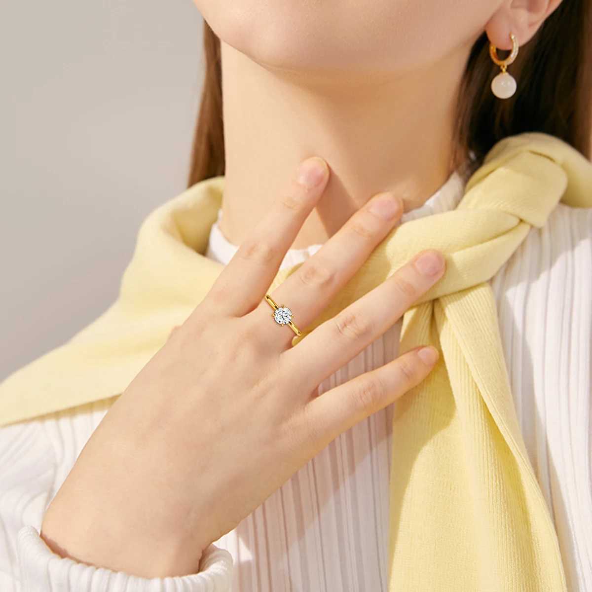 Szjinao% Real Gold 14k Moissanite Ring Womens Luxury Wedding AU585 K Gold Promise Ring Cleaning Sales Popular Items W241205