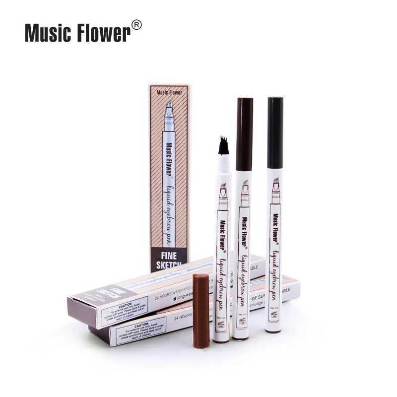 Music Flower Brand 4-color eyebrow pencil fine sketch liquid eyebrow pencil waterproof tattoo super durable eyebrow gelW241205