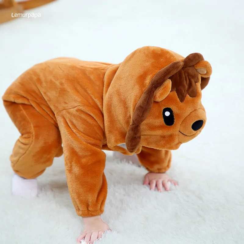 Pajamas Lion Romper Baby Warm Jumpsuit Boys Girls Winter Outfit Toddlers Halloween Animal Suit Funny Onesie Festival Party Bebe Clothes H241205
