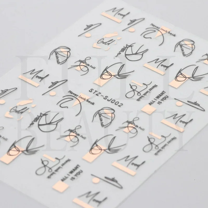 Heallor Graffiti Strip Nail Stickers Female Nail Art Decoration Rose Gold Abstract Line Spring 3D Slider 241205