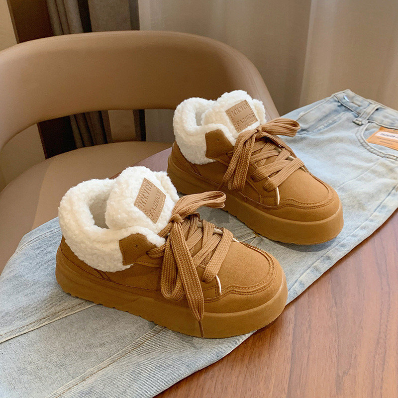 Platform Women Fur Ankle Suede Flats New Warm Shoes Casual Snow Boots Woman Trend Short Plush Cozy Mujer Sneakers 241030