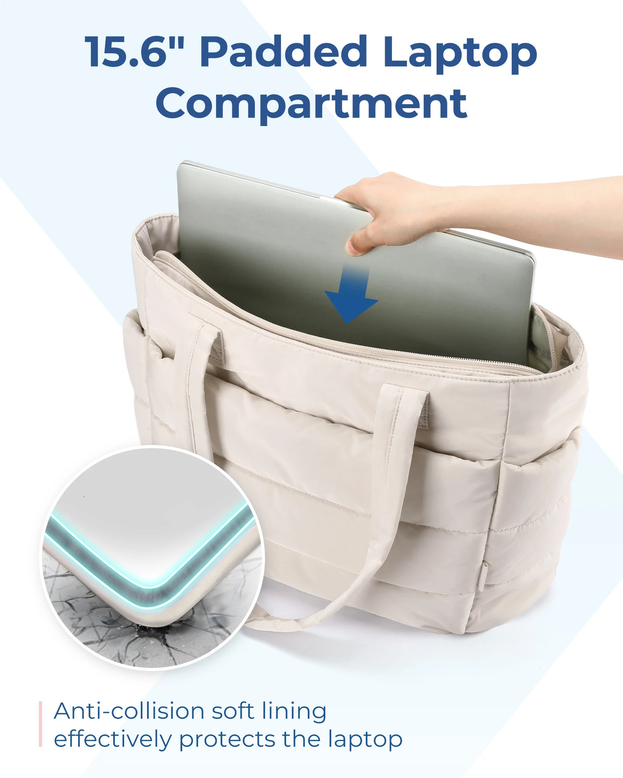 BAGSMART Fashion Ladies Tote Handbags Large Capacity Cotton Padded College Bag Fit 156in Laptop Portable Leisure Travel Handbag 241204