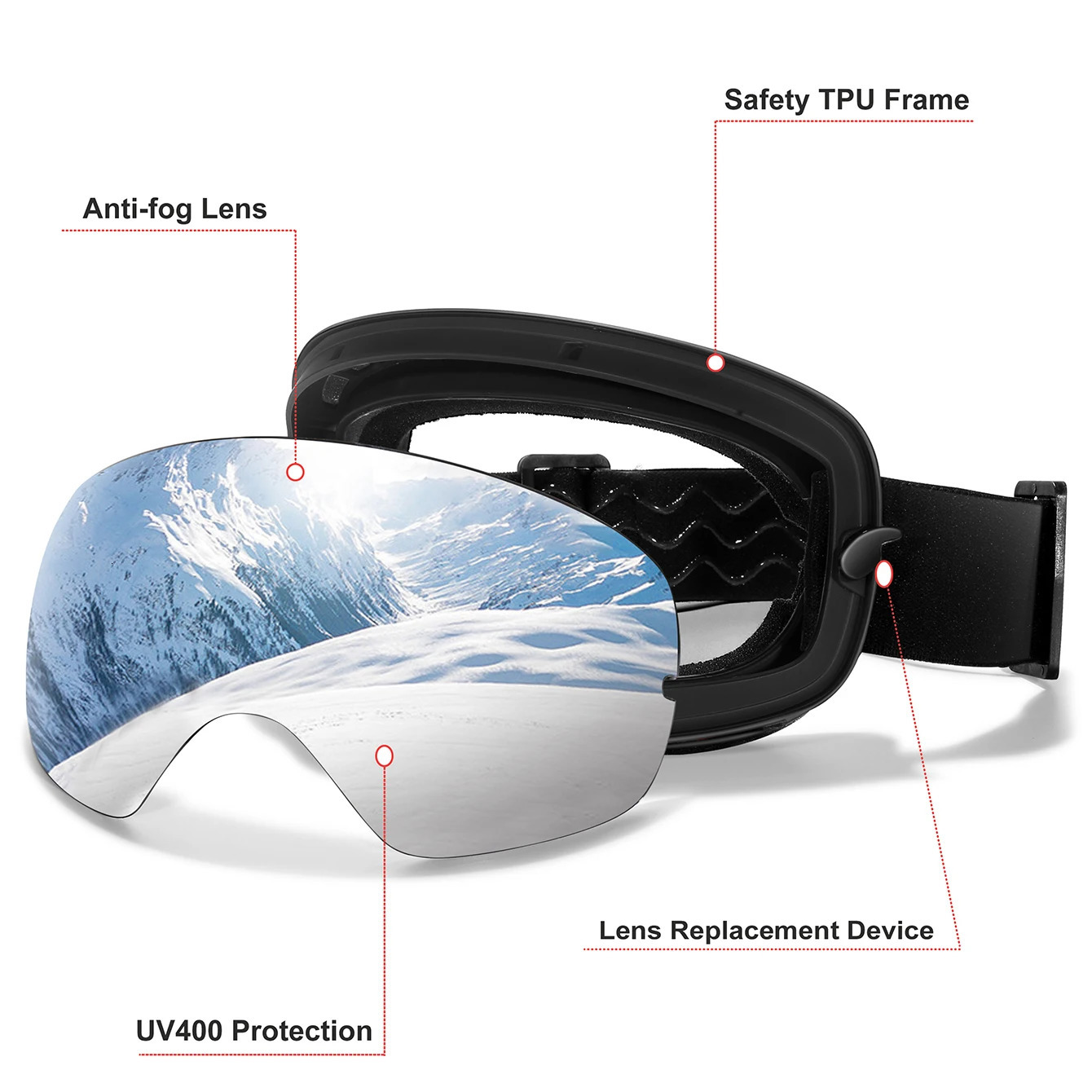 Men Women Outdoor Sports Ski goggles Anti-fog Snowboarding Snowmobile Glasses UV400 Charngeable Lens Teen Charistmas Cycling 241204