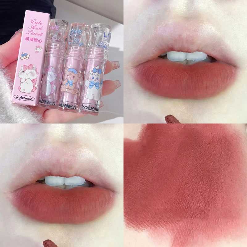 Cute Velvet Matte Cream Lip Gloss Girl Brown Lip Glaze Lasting Lipstick Feather Soft Mist Lip Tint Women Cosmetic Korean MakeupXJ241205