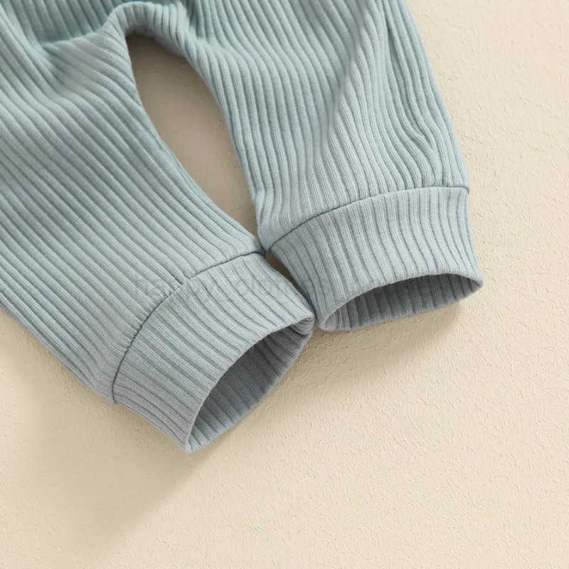 RUEWEY 0 to 18 Months 2-Piece Baby Boys Ribbed Pant Sets Button Long Sleeve Lapel Neck Bodysuit Drstring Pocket Long TrousersXJ241205