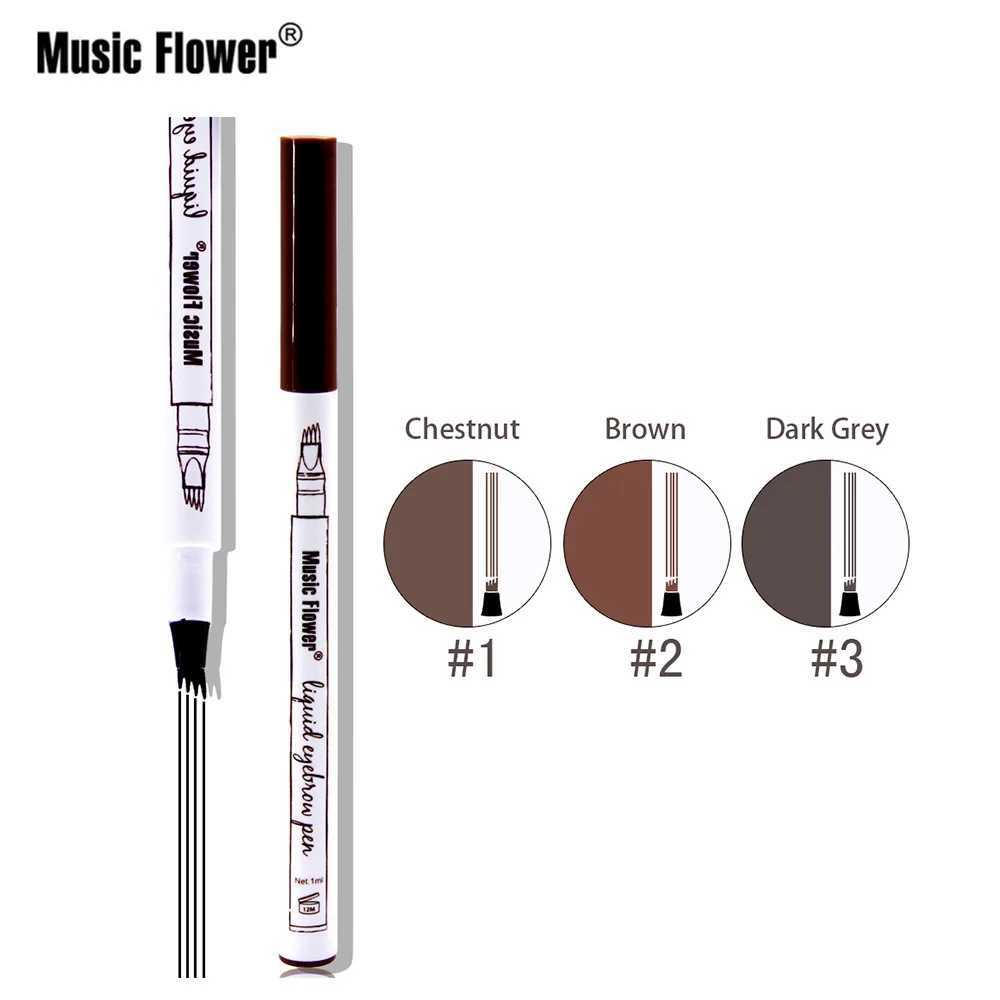 Music Flower Brand 4-color eyebrow pencil fine sketch liquid eyebrow pencil waterproof tattoo super durable eyebrow gelW241205