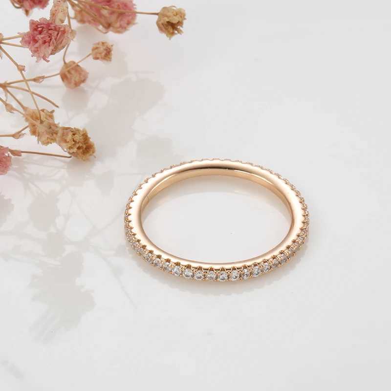 Kinel New Arrivals 585 Rose Gold Single Row Micro Wax Inlaid Natural Zircon Ring for Womens Wedding Party Tern Exquisite Jewelry W241205