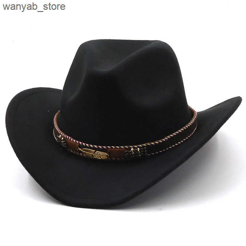 Cloches Wool Womens Western Mens Cowboy Hat Mens and Womens Jazz Cowboy Hat Leather Cloche Church Hat L240910