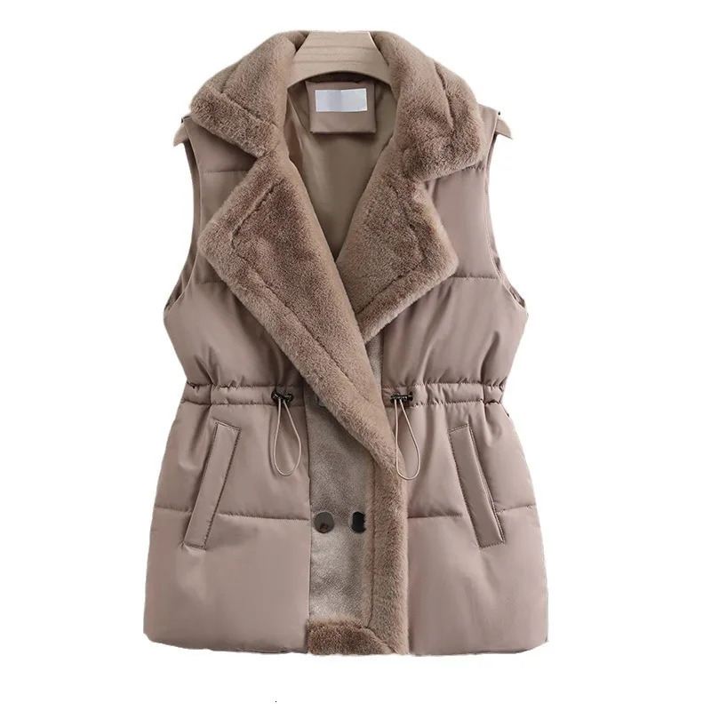 Lamb Hair Patchwork DownCotton Vest Womens Winter Outerwear Autumn Leather Fur Integrated Lapel Waistcoat 241205