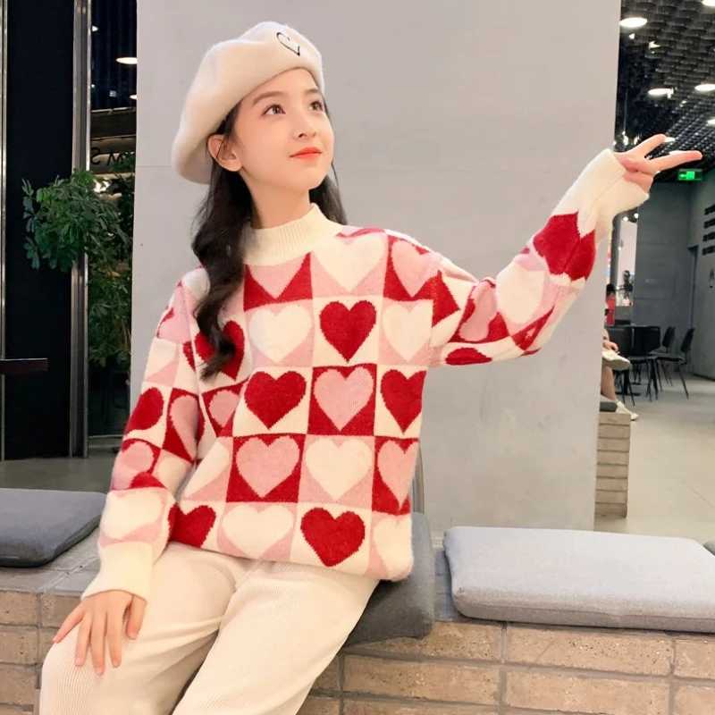 Girls Sweater Thickened 2024 Autumn/Winter New Childrens Fashion Knitted Top Girls Winter Clothing 7 8 10 12 Years Old W241205