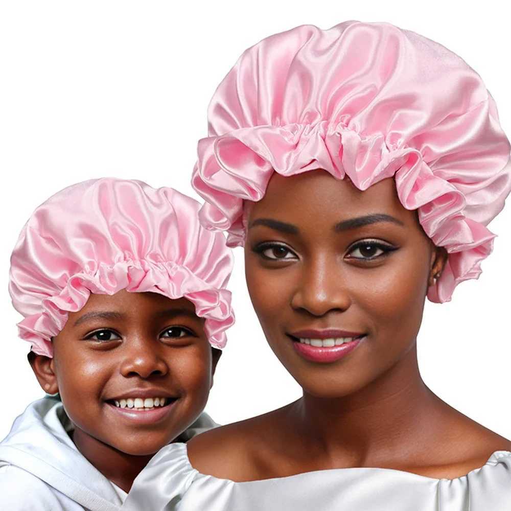 New Womens Satin Solid Sleeping Hat Night Sleep Hair Care Bonnet Nightc Silky Shower Cs Comfortable Flower Band Unisex CXJ241205