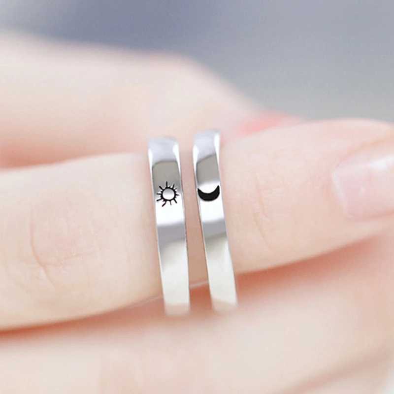 Simple Moon Sun Couple Ring for Rs Black Stainless Steel Womens Wedding Ring Valentines Day Gift W241205
