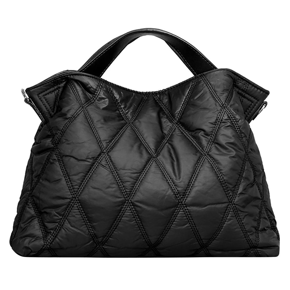 Rhombic Lattice CottonPadded Bag Elegant Autumn Winter Down Jackets Simple Fashion Warm Nylon Portable for Party Shopping 241204