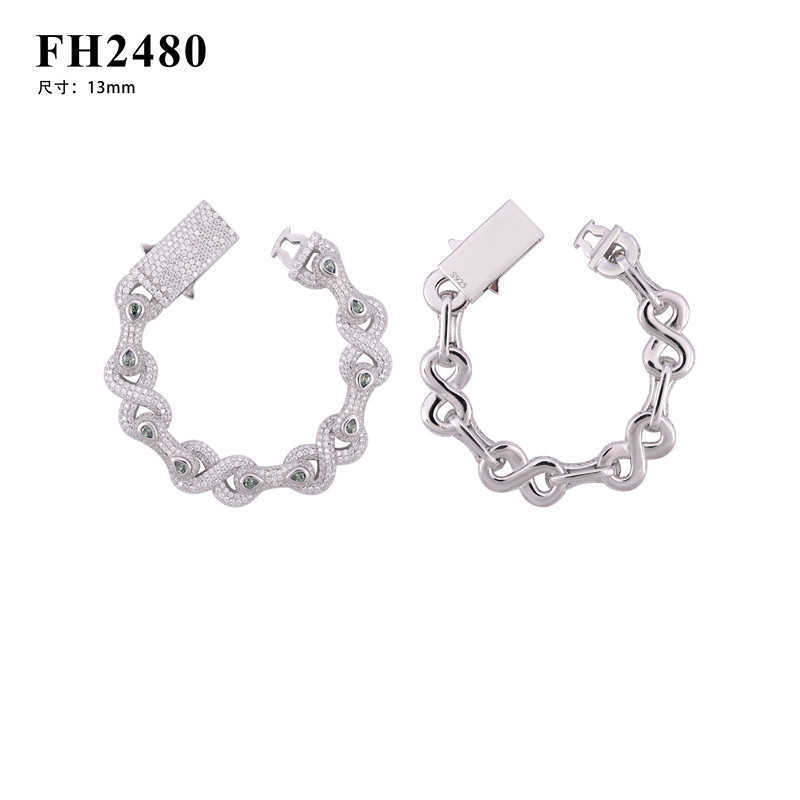 Dia hair new 13mm hip-hop bracelet S sier full set moissanite 8-shaped chain personalized HIPHOP