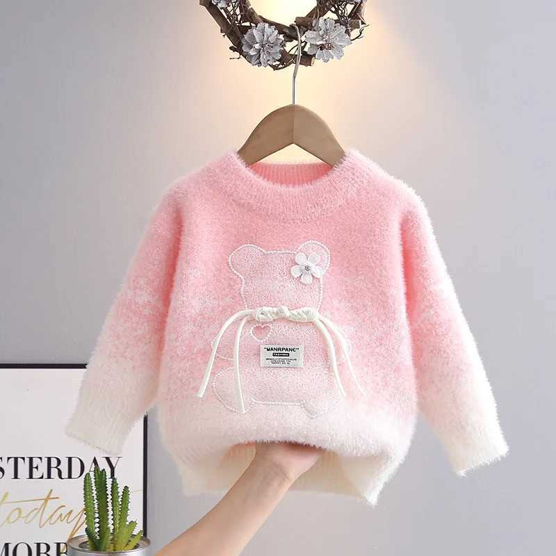 Fall Winter Baby Girls sweatshirt with fur long sleeves little girl zipper jacquard colored Knitwear HY09051 W241205