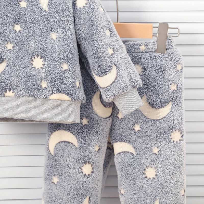 Pajamas Baby Boys Autumn/Winter Plush Night Fluorescent Home Fur Warm Pajama Set Fashionable and Comfortable Child Accessories H241205W80T
