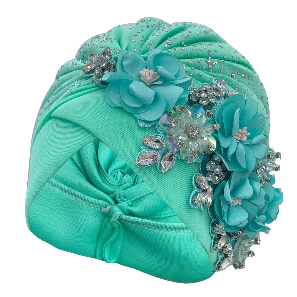 Elegant African Turban Cap with Shiny Rhinestone Ready to Wear Nigeria Auto Gele Headtie Party Womens Head Wrap Bonnet Turbante 241205