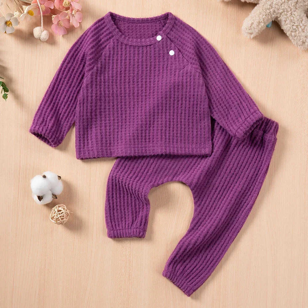 Autumn and Winter Toddler Solid Color Long Sleeved Sportswear and Pants Clothing Set for Casual Childrens Daily WearXJ241205