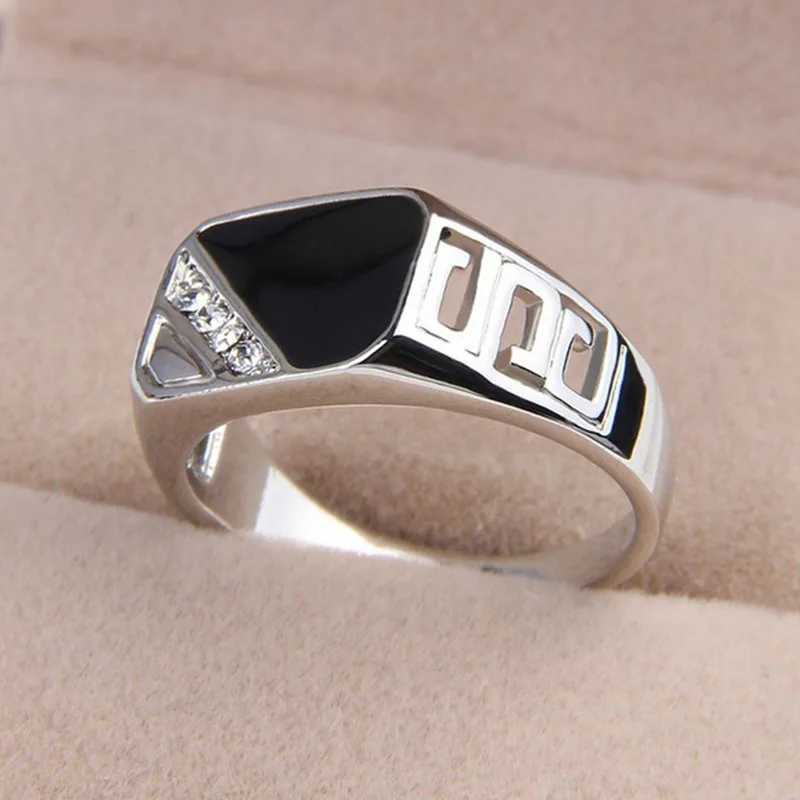Classic Size 6-12 Mens Rheinston Jewelry Gold/Silver Black Enamel Mens Finger Titanium Stainless Steel Ring W241205