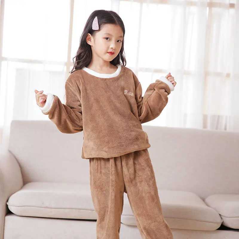 Pajamas Flannel Pajama Pullover Top Winter Toddler Children Baby Coral Fleece Warm Sweatshirt Pant 2pcs Boy Girl Kids Fall Sleepwear Set H241205