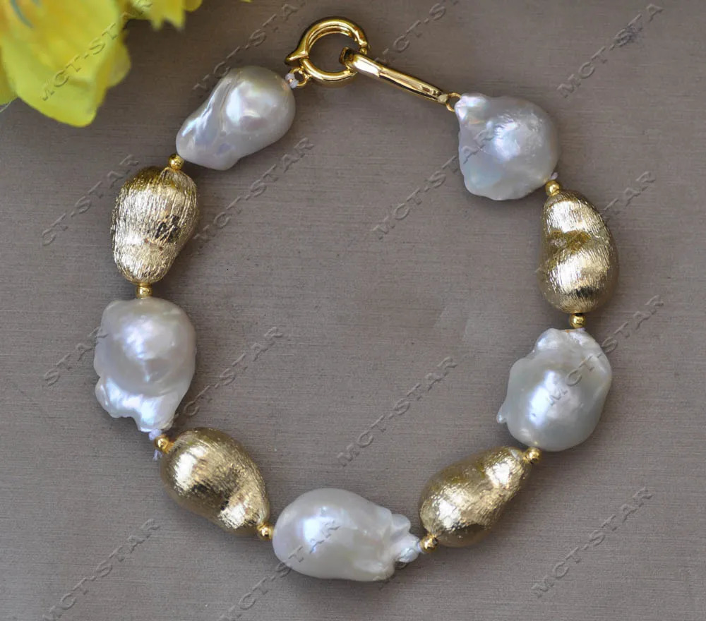 Z13124 Set 24mm White Baroque Keshi Rebirth Pearl Gold Plated Peasecod Necklace Bracelet Earrings 241205