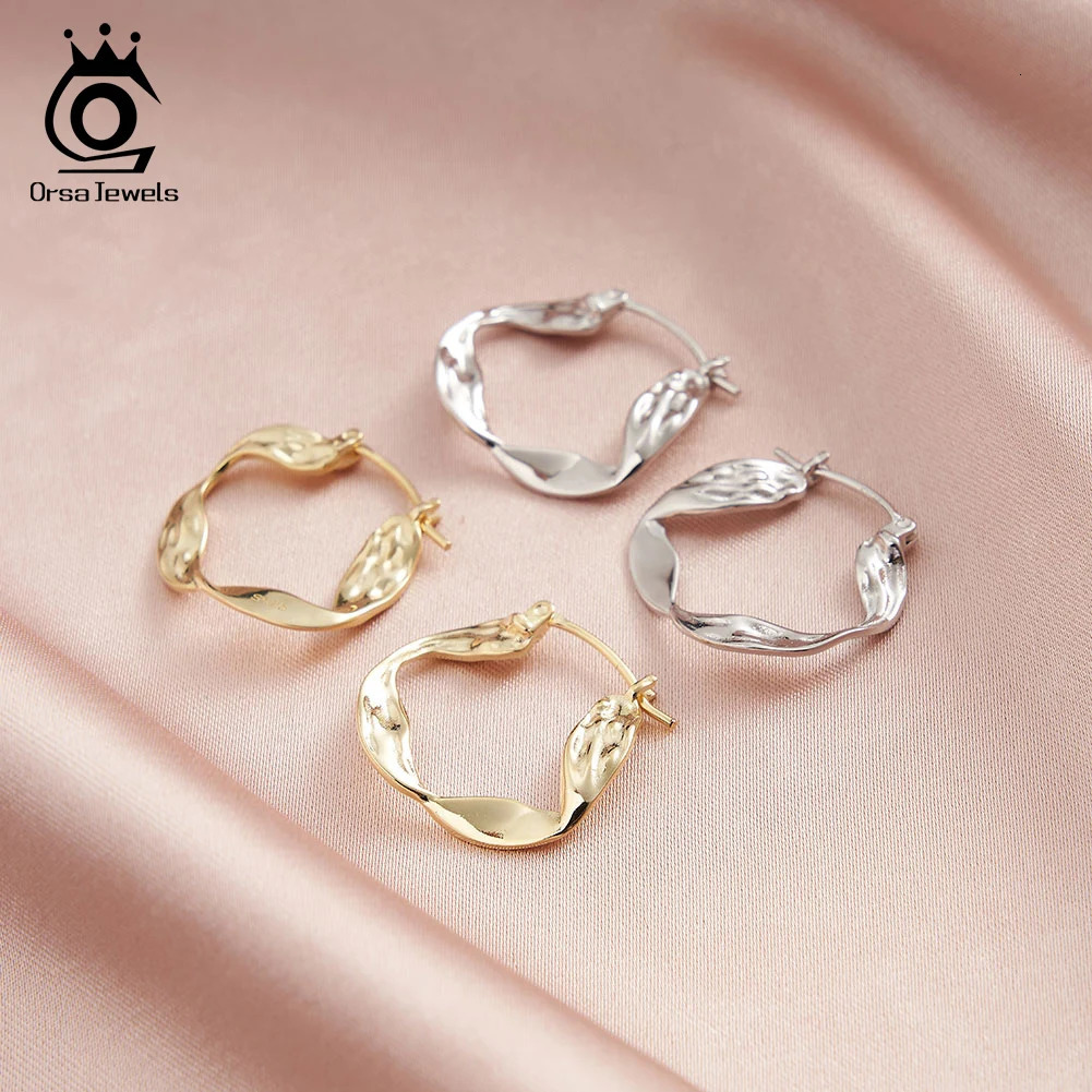 ORSA JEWELS Irregular Wave Line Simple Retro Earrings 925 Pure Silver Personalized Round Wave Ring Earrings 241205