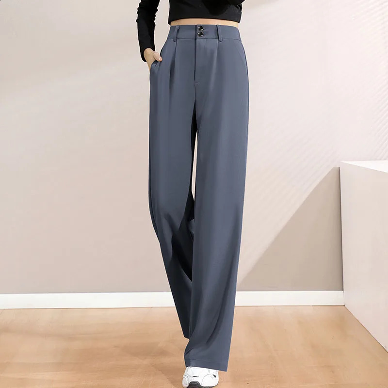 WomenS Style High Waist Draping Loose Casual Straight Leg Floor Length Trousers Class Professional Wide Pants 241205Z
