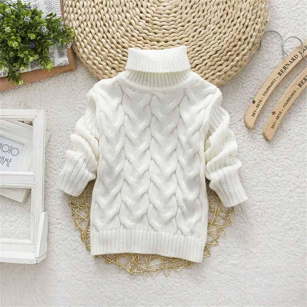 Childrens Sweater Autumn Winter Boys and Girls Knitted Bottom Turtle Neck Shirt Youth Solid High Neck Pulling Sweater 2-6Y W241205
