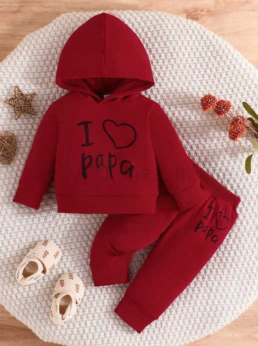 Clothing Set For Kid Boy Girls 3 -24 Months Cute Letter I LOVE PAPA Long Sleeve Hoodie Tee Long Pants Outfit For Newborn BabyXJ241205
