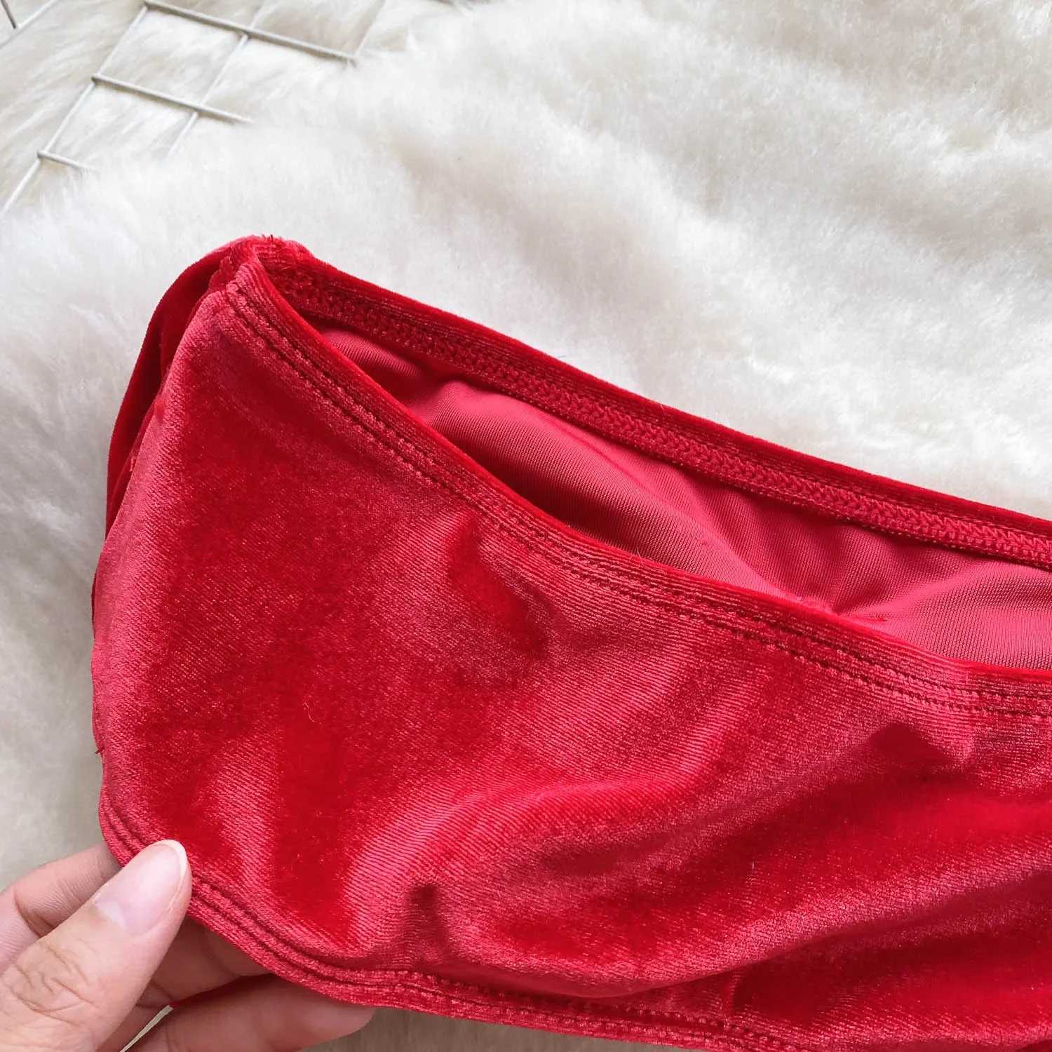 Christmas Erotic Lingerie Suits Ladies Strapless Bodycon Short Sleepwear Fashion Velvet Bow Sensual Underwear SetsXJ241205