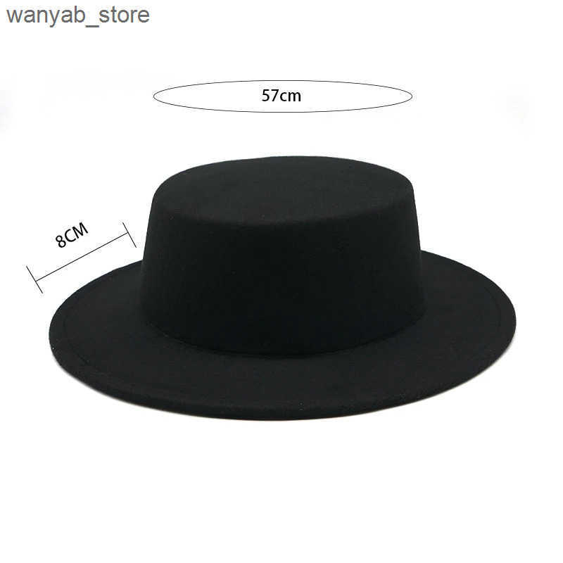 Cloches New Fashion 8CM Large Edge Adult Retro Wide Brim Felt Bowling Hat Soft Cushioned Closed Fedora Hat Belt Bowling Elegant Womens Hat L240910