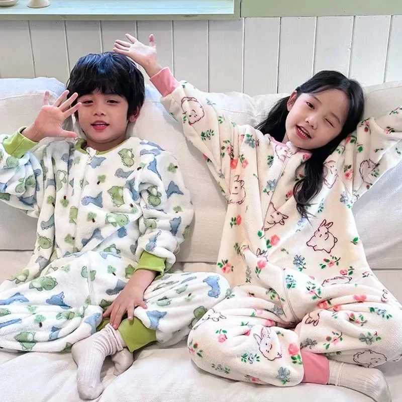 Pajamas Kids Winter Plush Pajamas Children Pandas Bear Sleepwear Keep Warm Kigurumi For Boys Girls Flannel Fleece Sleeping Clothes H241205