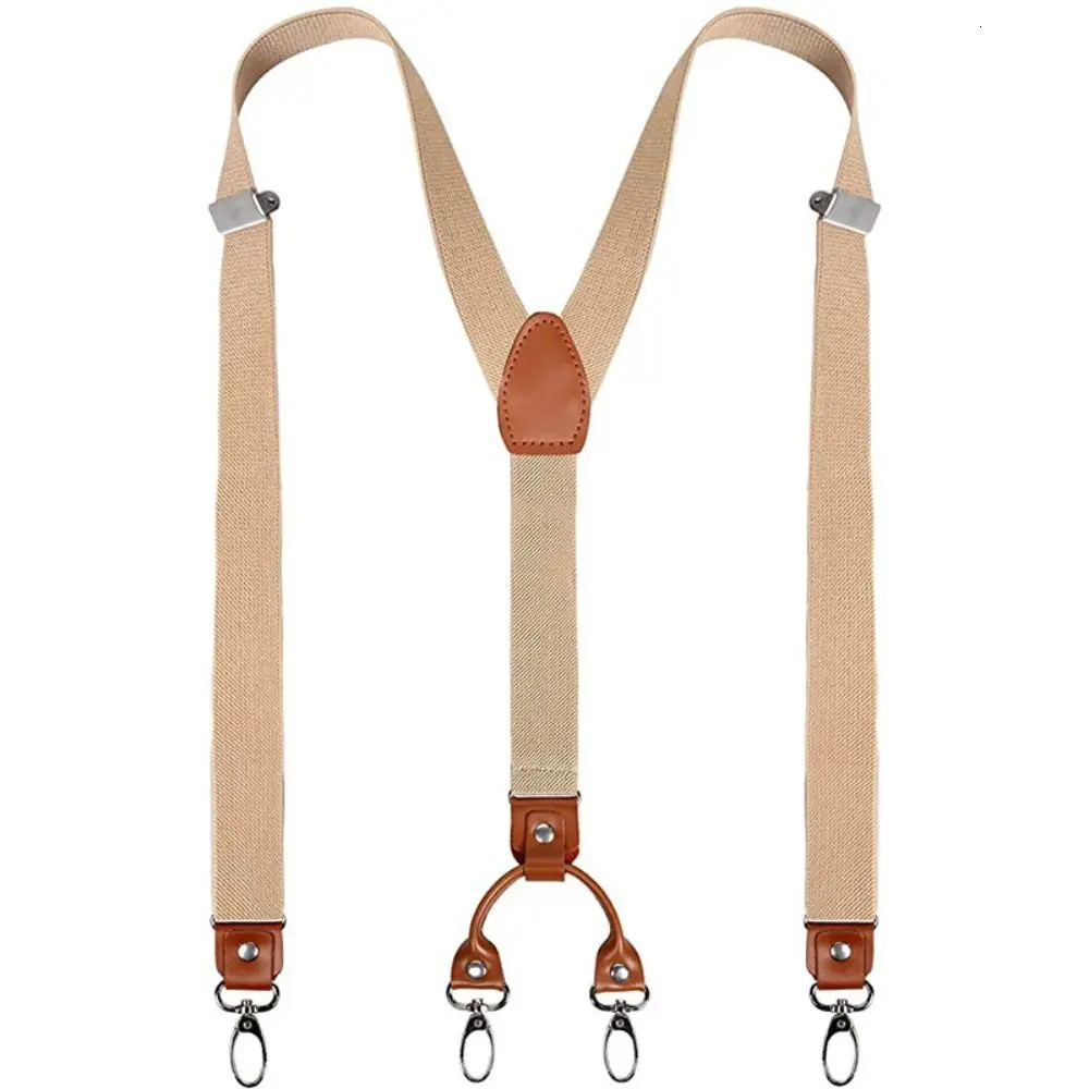 Cowhide Leather Suspenders 25cm Width 4 Hooks MenWomen Suspender Y Back Adjustable Retro Elastic Trouser Braces 241122