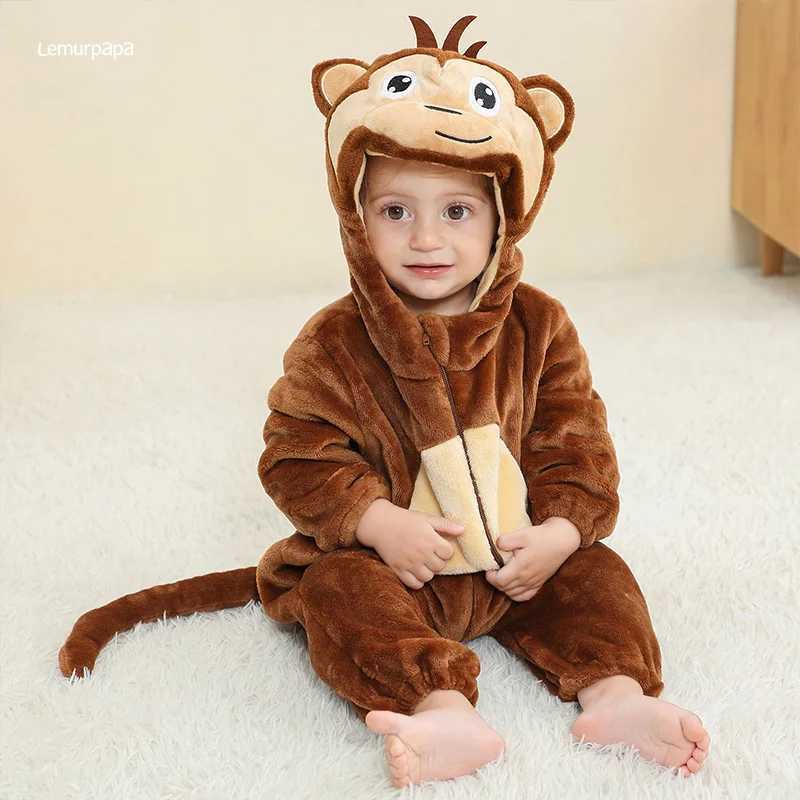 Pajamas Monkey Romper Baby Boy Girls Pajama Toddlers Winter Outfit Halloween Animal Suit Onesie Festival Party Bebe Clothes Kigurumis H241205
