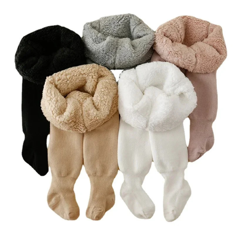 1-8Y Childrens Super Thicken Warm Tights Girls Toddlers Baby Girls Pants Lamb Wool Pantyhose Children Solid Plush Leggings 241204