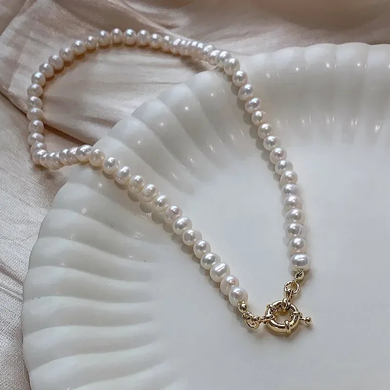 High quality natural freshwater pearls with 14K gold filling womens bead chains necklaces promotional jewelry gifts 241205