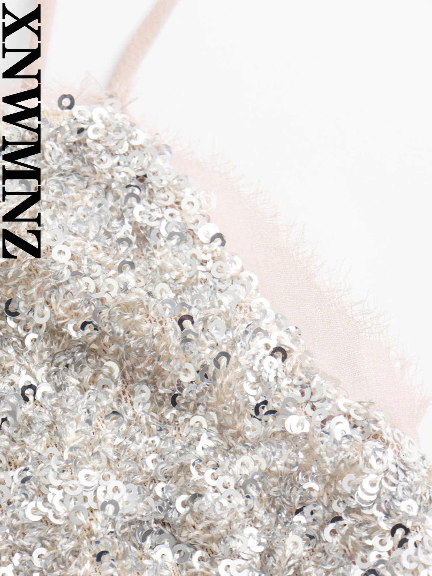 XNWMNZ Womens Fashion Sequin Slip Dress Women Party Style Thin Straps Open Back Slim Lining Female Midi Dresses 241205