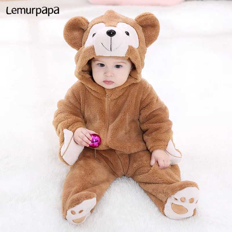 Pajamas Baby Boy Girl Clothes Romper Onesie Newborn Cartoon Bear Costume Funny Rompers Flannel Warm Winter Infant Clothing H241205