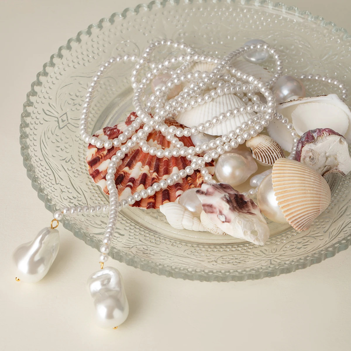 18K gold-plated statement glass bead long pendant necklace womens stainless steel minimum anti rust jewelry 241205